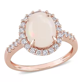 1 5/8 CT TGW Opal and 2/5 CT TW Diamond Halo Ring in 14K Rose Gold