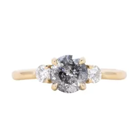 1.05ct Round Salt and Pepper and White Diamond Three Stone Ring in 14k Yellow Gold