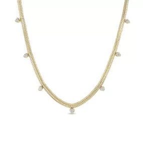 14k 7 Mixed Prong Diamond Snake Chain Necklace