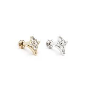 14K Gold Diamond Rhombus Stud