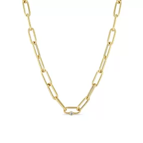 14k Single Diamond Bezel Large Paperclip Chain Necklace