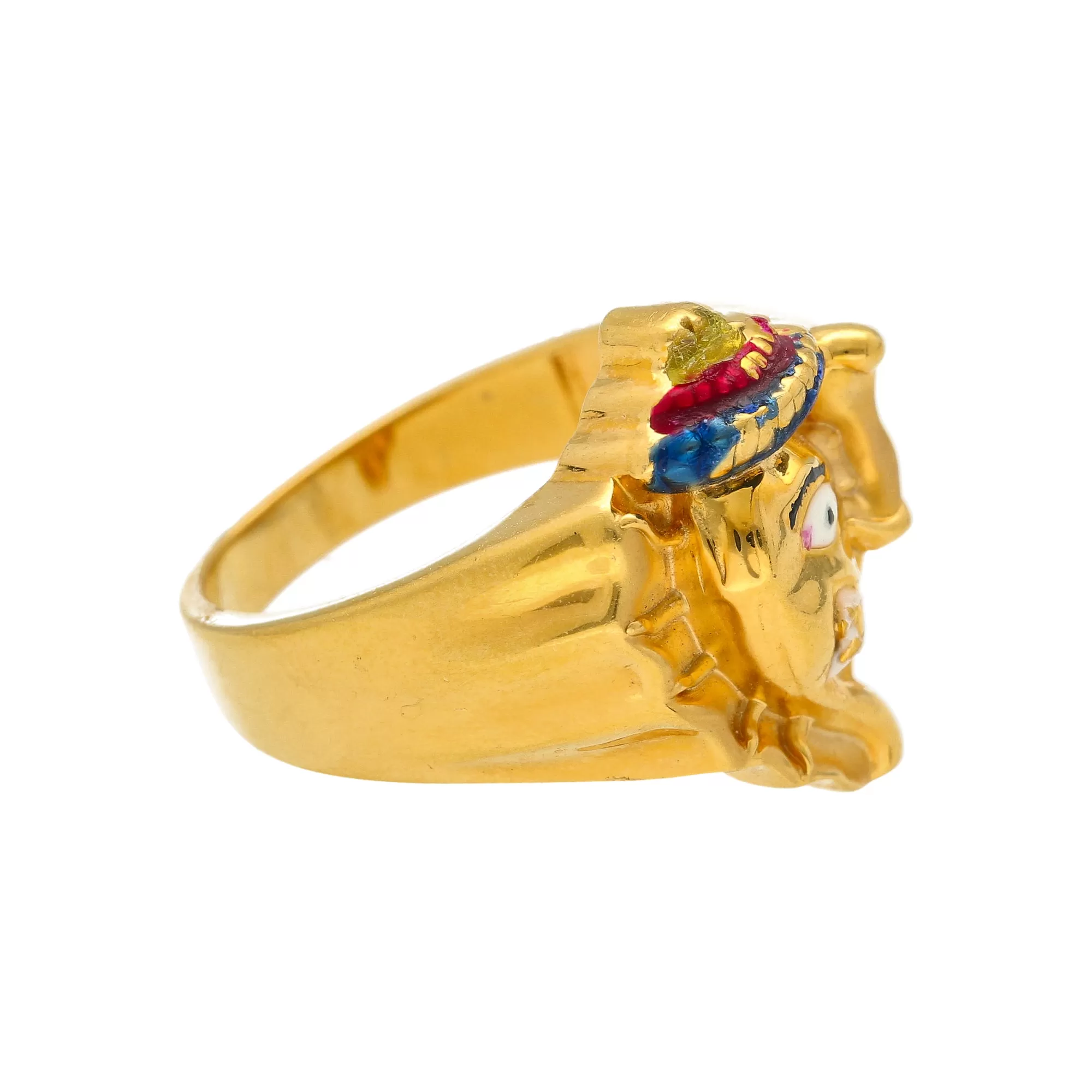 22K Yellow Gold Men's Colorful Ganesh Ring (10.2 grams)