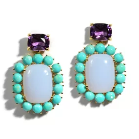 A & Furst - Sole - Drop Earrings with Blue Chalcedony, Turquoise and Amethyst, 18k Yellow Gold