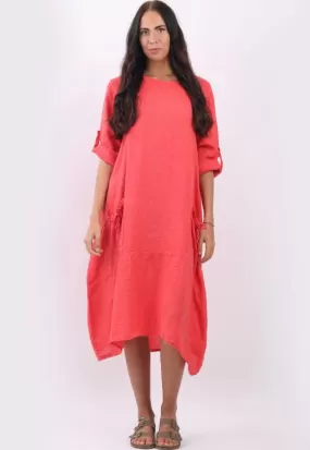 Anne   Kate Italian Plain Linen Front Pockets Dress