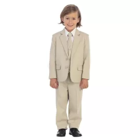 Baby Boys Khaki Jewels & Gents Jacket Vest Shirt Tie Pants 5 Pc Suit 6-24M