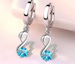 Blue, White & Pink Fire Opal Swan Earrings