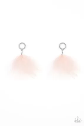 BOA Down Pink Feather and White Rhinestone Earrings - Paparazzi Accessories