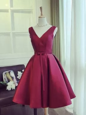 Burgundy V Neck Homecoming dress Cheap Homecoming Dress ER075