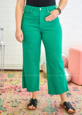 Cassidy Cropped Wide Leg Jeans by Judy Blue - Kelly Green