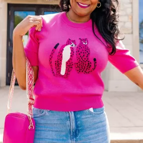 Cheetah Gal Pink Short Sleeve Sweater Top