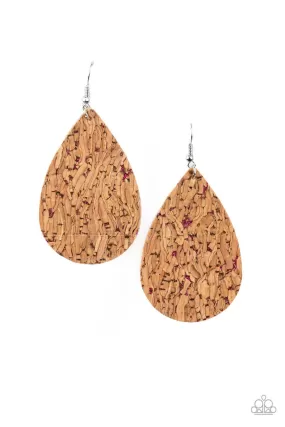 CORK It Over Pink and Cork Teardrop Earrings - Paparazzi Accessories