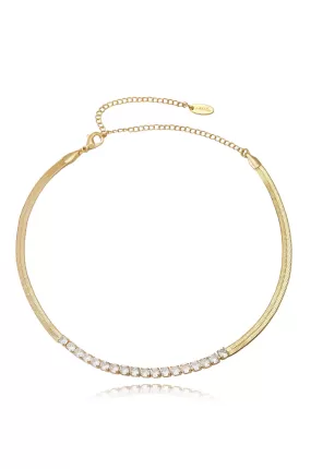 Crystal Line Up 18k Gold Plated Snake Chain Necklace