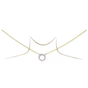 Cubic Zirconia Pave Circle Pendant Gold Dipped Short Chain Necklace