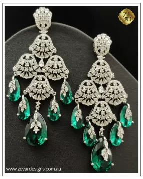 Designer Crystal AD Earrings - Rama Green