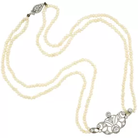 Edwardian 14kt/Platinum Seed Pearl   Diamond Centerpiece Necklace