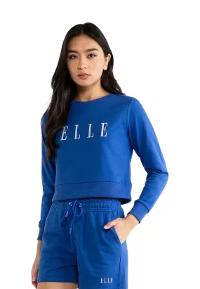 ELLE Leisure Logo Round Neck Cropped Sweatshirt