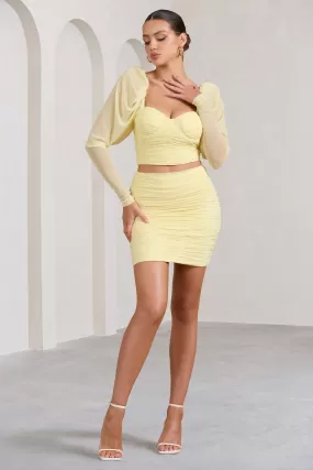 Fiery | Yellow Ruched Mini Skirt