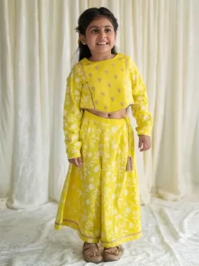 Girl Ethnic Co-ord Set Embroidered- Yellow