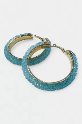 Gold & Blue Rhinestone Crystal Hoop Earrings