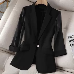 GRACE Design Women's Fashion Solid Color One Button Black Blazer Suit Jacket