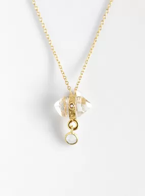 Herkimer Quartz Drop Moonstone with Diamond Necklace