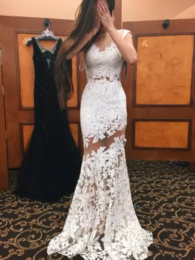 Ivory Prom Dress Sheath/Column Appliques Lace Sexy Long Prom Dress/Evening Dress #ER511