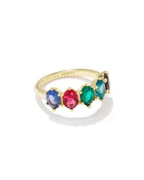 Kendra Scott Cailin Multi Stone Band Ring in Multi Mix and Gold Plated Size 6