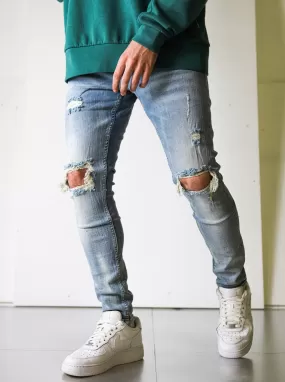 Knee Blow-out Vintage Blue Denim