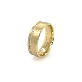 Men's 0.37ct tw Remy Off-Center Brushed Eternity Diamond Wedding Band 14K Gold MR001