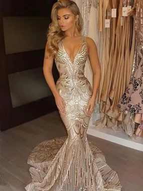 Mermaid Sexy Prom Dress V Neck Long Vintage Prom Dress #ER515