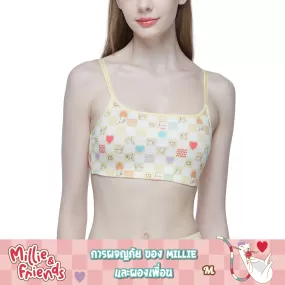 Millie & Friends บรามีตะขอ ลายพิมพ์น้องแมวแบบตาราง รุ่น WH4N01 (เข้าคู่ MU4N01) สีเหลือง (YE)