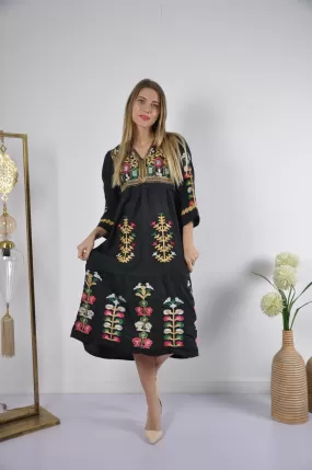 Short Black Tunic dress, Boho embroidery tunic kaftan, Short Tunic dress, Summer tunic, boho tunic dress,