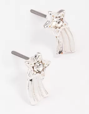 Silver Diamante Shining Star Stud Earrings