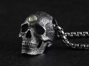 Sterling Silver Human Skull Necklace with 10k Gold & Diamond