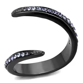 WildKlass Stainless Steel Ring IP Light Black (IP Gun) Women Top Grade Crystal Tanzanite