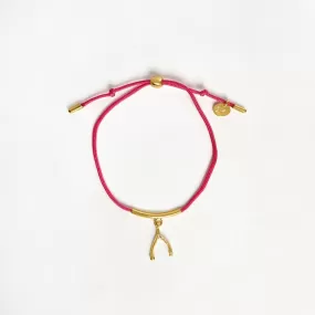 Wishbone String Bracelet (Innuendo Pink) - Gold